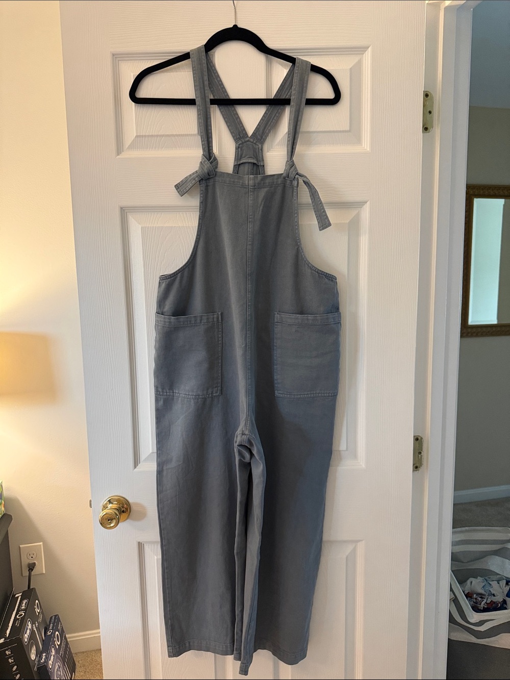 Classic Gray Denim Women's Overalls with Front Patch Pockets